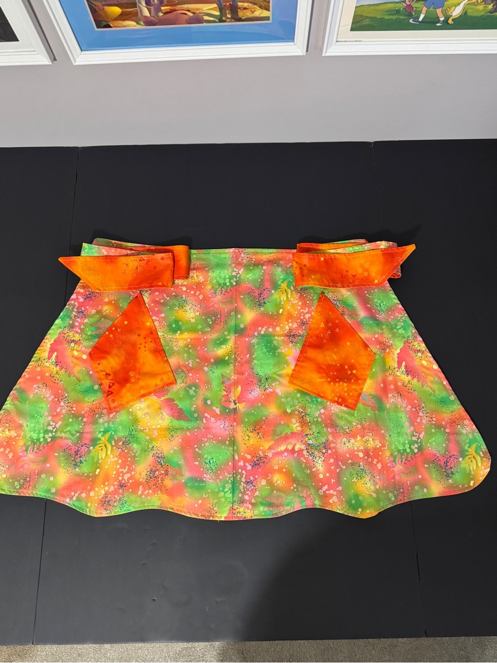 Vibrant Tie-Dye A-Line 1/2 apron with Orange Accent Pockets